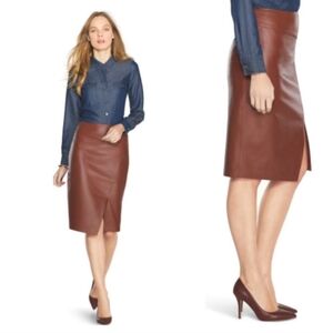 WHBM, Front Slit, Tan/Brown Leather Pencil Skirt, Sz. 6